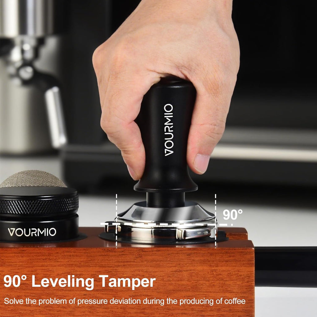 51mm Espresso Tamper - Spring-Loaded Coffee Tamper with Flat Stainless Steel Base, Compatible with All 51mm Portafilter Basket, Professional Barista Accessories, Black