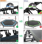 ONETWOFIT 48" Silent Mini Trampoline with Adjustable Handle Bar Fitness Trampoline Bungee Rebounder Jumping Cardio Trainer Workout for Adults