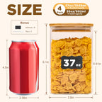 Glass Food Storage Jars Square 37oz, 4 Pack Glass Jars With Bamboo Lids, Kitchen Storage Containers For Spice, Candy, Cookie, Storage For Pantry Organizers