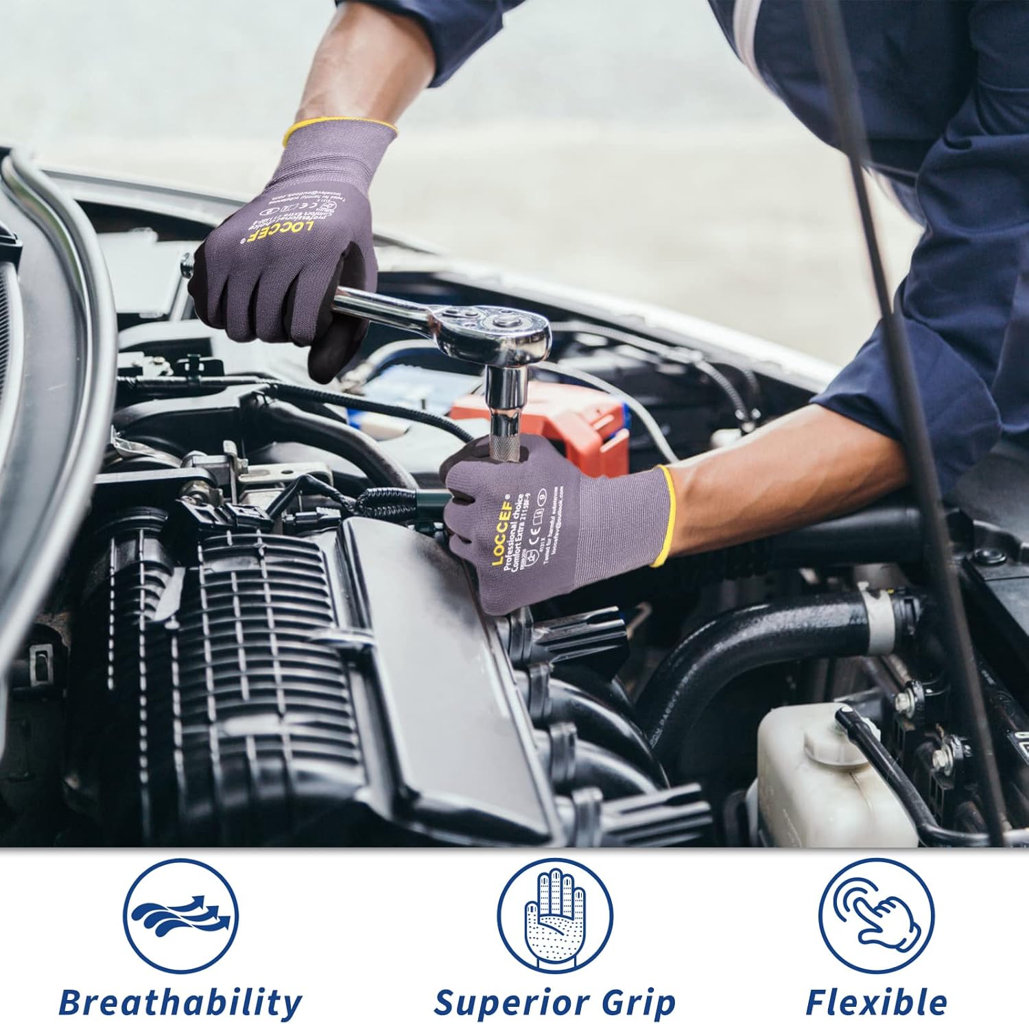 Work Gloves MicroFoam Nitrile Coated-6 Pairs,Endurance Seamless Knit Nylon,Dots on palm,Tacky Dot Grip Gloves