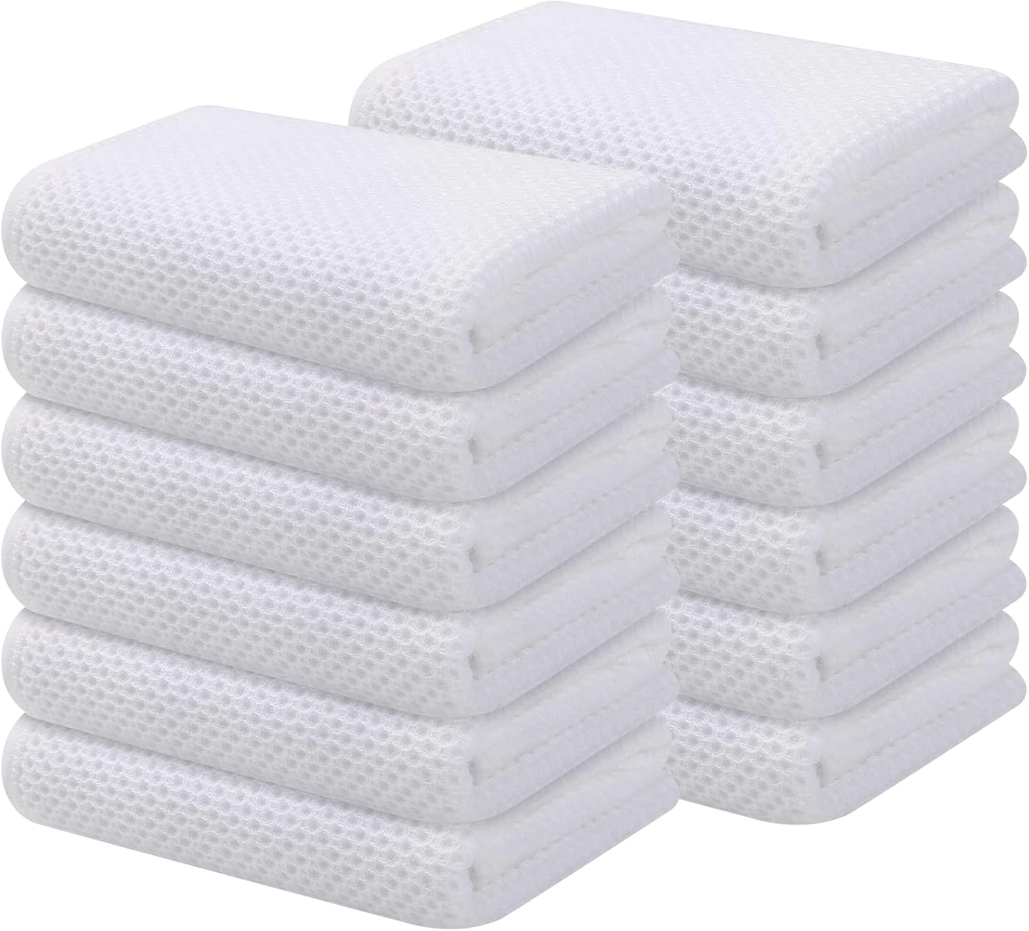 Kitinjoy 100% Cotton Waffle Weave Kitchen Towels, 12-Pack Super Soft and Absorbent Dish Towels for Drying Dishes, Kitchen Hand Towels, 13 in x 28 in, White