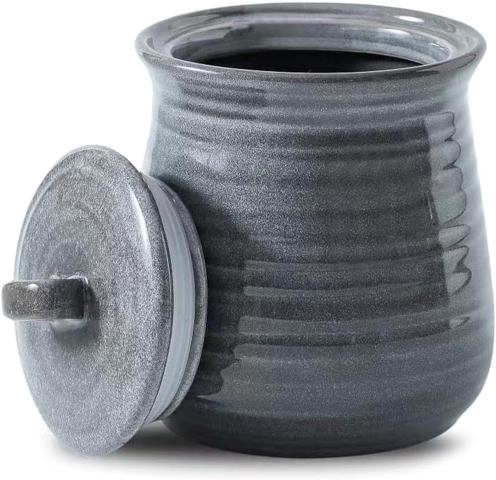 Hasense Food Storage Contaister with Lid, Ceramic Airtight Sugar Canister for Kitchen, Small Coffee Cookie Jar for Grounds Coffee, Beans, Tea, Flour, Cereal, 30 FL OZ(Grey)