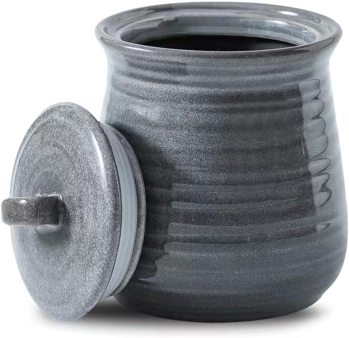 Hasense Food Storage Contaister with Lid, Ceramic Airtight Sugar Canister for Kitchen, Small Coffee Cookie Jar for Grounds Coffee, Beans, Tea, Flour, Cereal, 30 FL OZ(Grey)