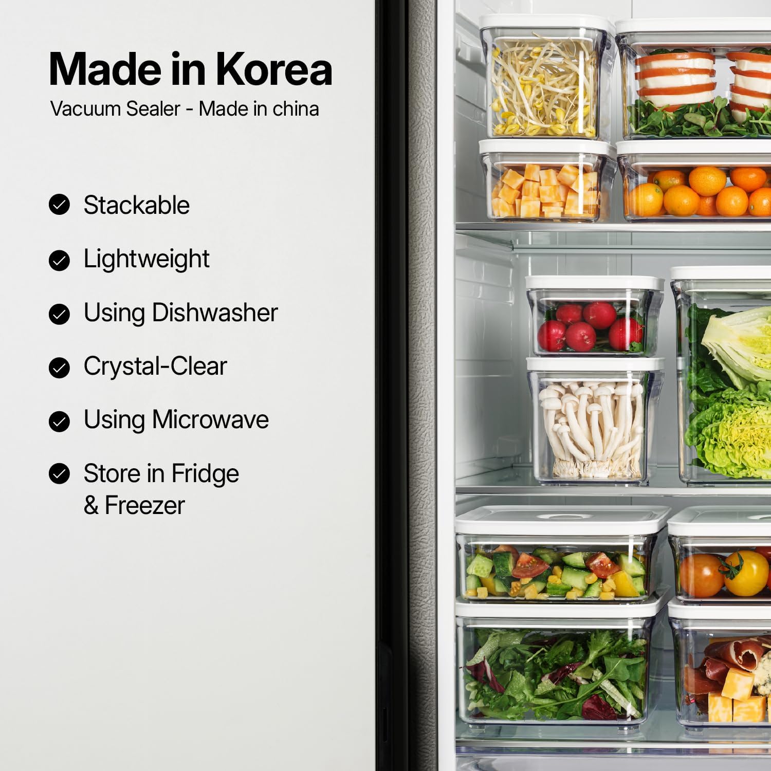 VAKUEN Premium Airtight Food Storage Containers, Square 2PC/Set(1.48qt/1.5Lx2pcs), Smart One-Click Seal Lid, No Hinges, 100% Leak Proof, BPA-FREE, Dishwasher, Freezer & Microwave Safe