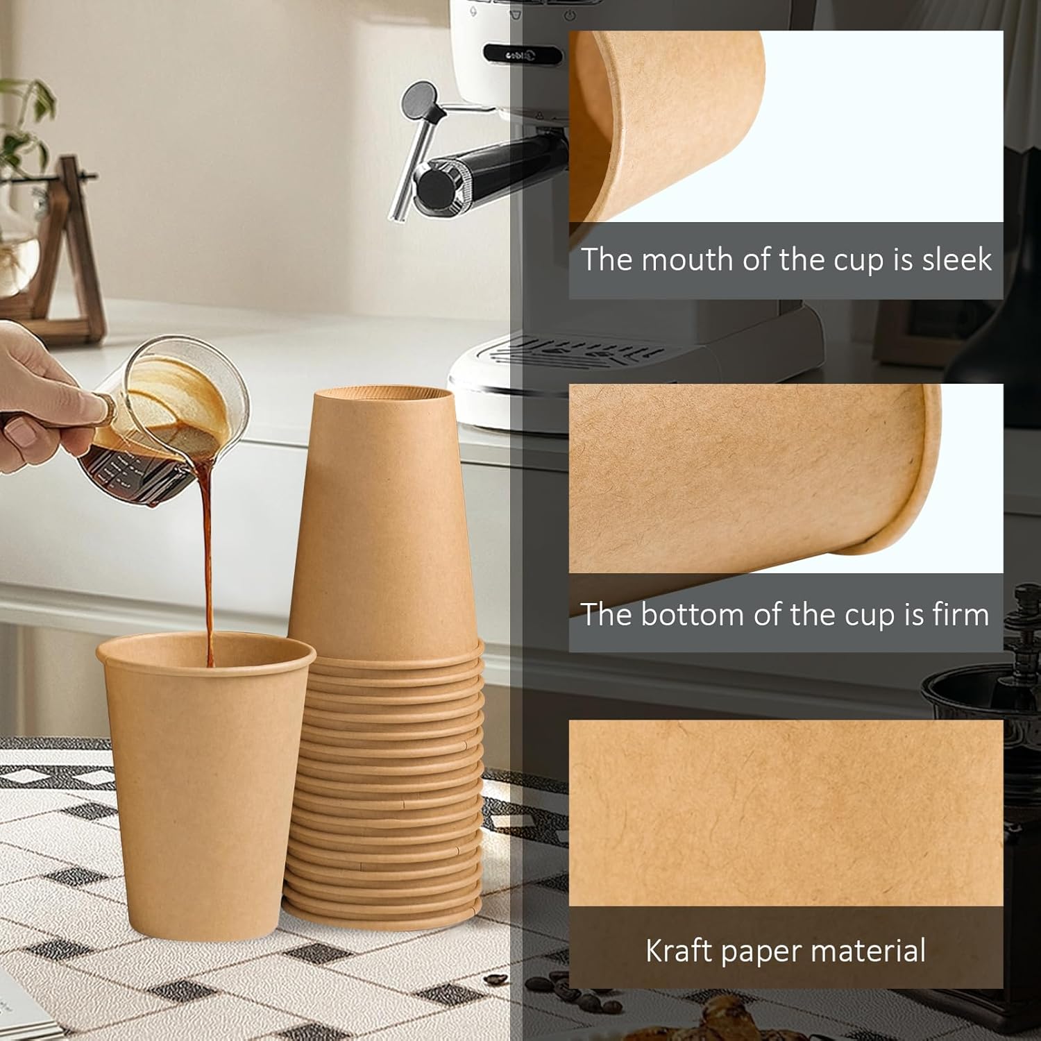 180 Pack 12 OZ Paper Cups, Brown Kraft Disposable Paper Coffee Cups 12 oz, Unbleached Paper Cups for Hot/Cold Beverage Party, Picnic, Travel, and Events.