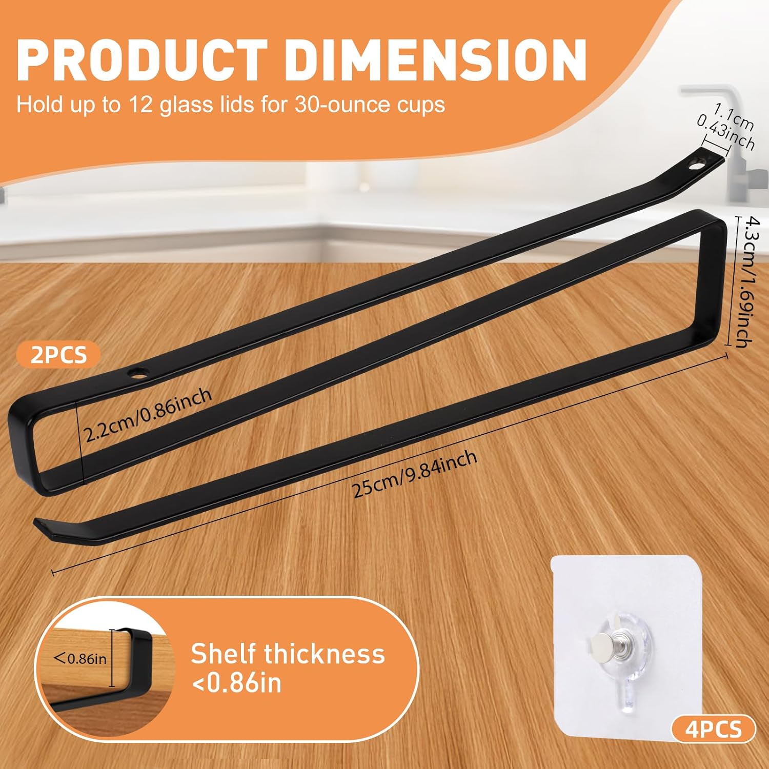 Tumbler Lid Organizer, 2 Pack Coffee Mug Holder for Yeti Tumbler Lid, Space Saving Mug Hanger Rack Holds Up to 12 Lids, Cup Holder Under Cabinet, Water Bottle Lid Holders for Kitchen Storage