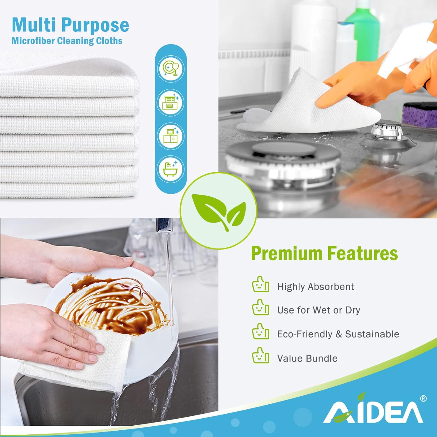 AIDEA White Microfiber Cleaning Cloth 24PK, Absorbent Cleaning Rags for Housekeeping, Lint Free, Scratch Free Wash Cloths, Microfiber Towels, Dish Towels White, Bar Rags, 11.5"x 11.5"