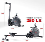 Sunny Health & Fitness Flip & Foldable Rowing Machine for Home w/Extended Slide Rail, Full-Body Workout, Low-Impact, Optional Extra Long Rail, Quiet Rail Cover, Water Motion and Free SunnyFit App
