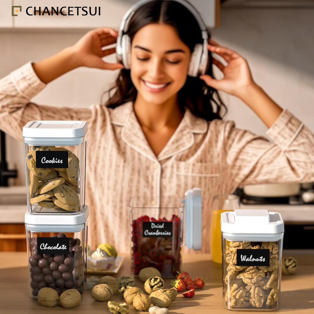 CHANCETSUI Airtight Kitchen Food Storage Containers: Clear Plastic Pantry Organizer with Lids for Baking Ingredients, 4-Piece Canister Set, 1.1 qt /1 L