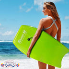 PMU 33 Inch Lime Green Bodyboard - Lightweight Wrist Leash, Surf Mania, Slick Bottom Boards for Beach, Sea & Pool - Surfing Board for Kids, Teens & Adults Wave Conditions Pkg/1