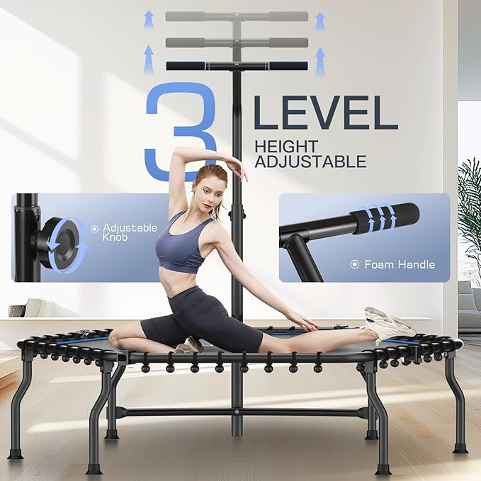 ANCHEER 50" Rebounder Trampoline for Adults With Bar, 550 LBS Mini Trampoline Quiet Exercise Bungee Jumping Cardio Trainer Workout