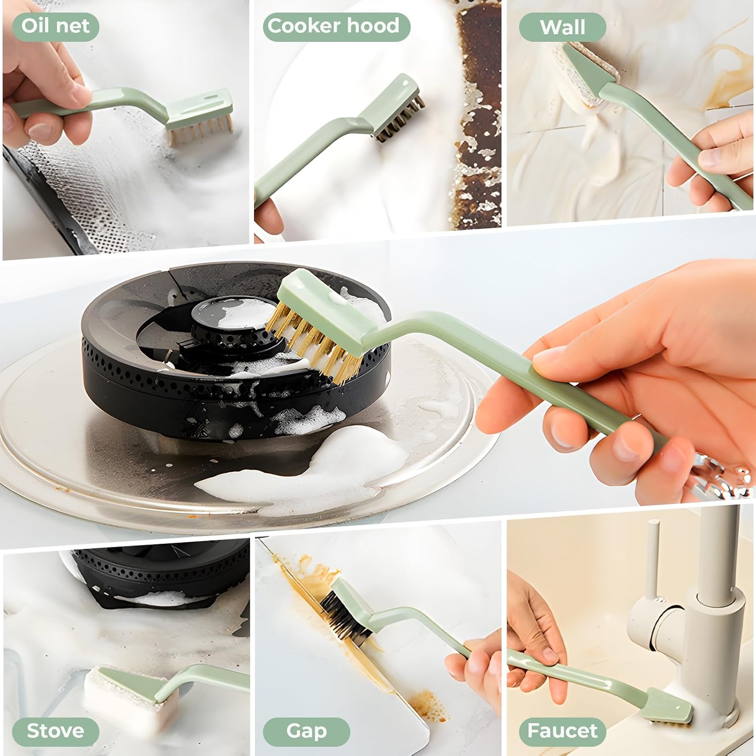 10Pack Kitchen Cleaning Brush Set,Deep Clean Gas Stove Brass Brush, Kitchen Sink Nylon Brushes,Cooktop Scraper,Stiff Bristles Rust Removing and Dust, Scrubber Brush for Range Hood Grease Grime