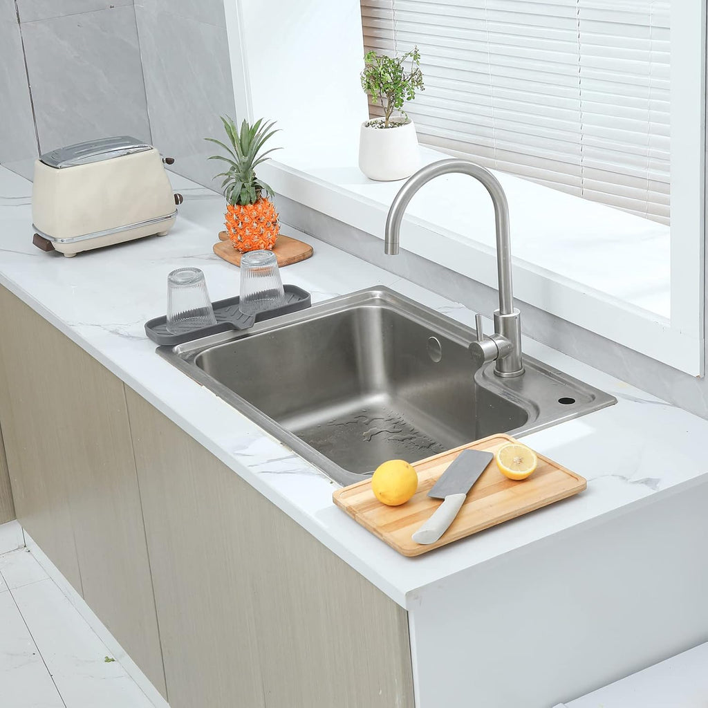 Silicone Bathroom Soap Dishes with Drain Spout-Bathroom and Kitchen Sink Organizer,Sponge Holder,Dish Soap Tray,Perfect for Dispenser,Scrubber,Bottle,Cup on Sink or Counter-Grey 12"×4"