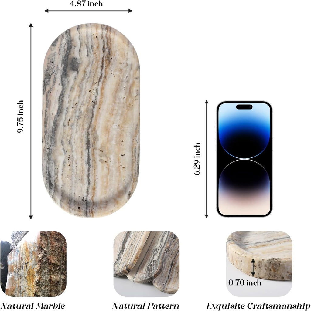 Koville 10"x5" Marble Vanity Tray for Bathroom Kitchen Countertop, Natural Marble Trays for Home Decor, Perfume Organizer Jewelry Dish, Stone Tray for Dresser, Decorative Candles Trays