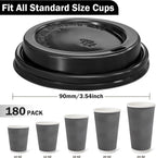 180 Pack Disposable Coffee Cup lids, 3.54'' Leak-Proof Disposable Plastic Cup Lids for 10, 12, 16, 20oz Paper Cups, Hot/Cold Drinking Cup Lids, Black
