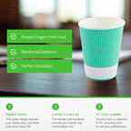 Restaurantware 12 Ounce Ripple Wall Disposable Coffee Cups, 500 Insulated Midnight Light Green Paper Tumblers with Rolled Rim Design, Lids Sold Separately for Hot Drinks like Tea, Hot Chocolate
