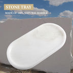 Koville African Natural White Marble Decorative Tray, 10" x 5" Marble Vanity Tray for Bathroom Countertop Organizer Stone Trays, Catchall Tray for Perfume, Candles, Jewelry (Namib Bianco White)