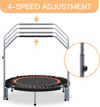 40"/48" Foldable Mini Fitness Rebounder with Adjustable Foam Handle, Max Load 330/440 lbs, Indoor Cardio Exercise Rebounder for Adults