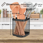 IBERG Rotating Utensil Holder & Coffee Pod Basket - 360° Spinning Base Mesh Metal Organizer for Kitchen Tools (Black Square)