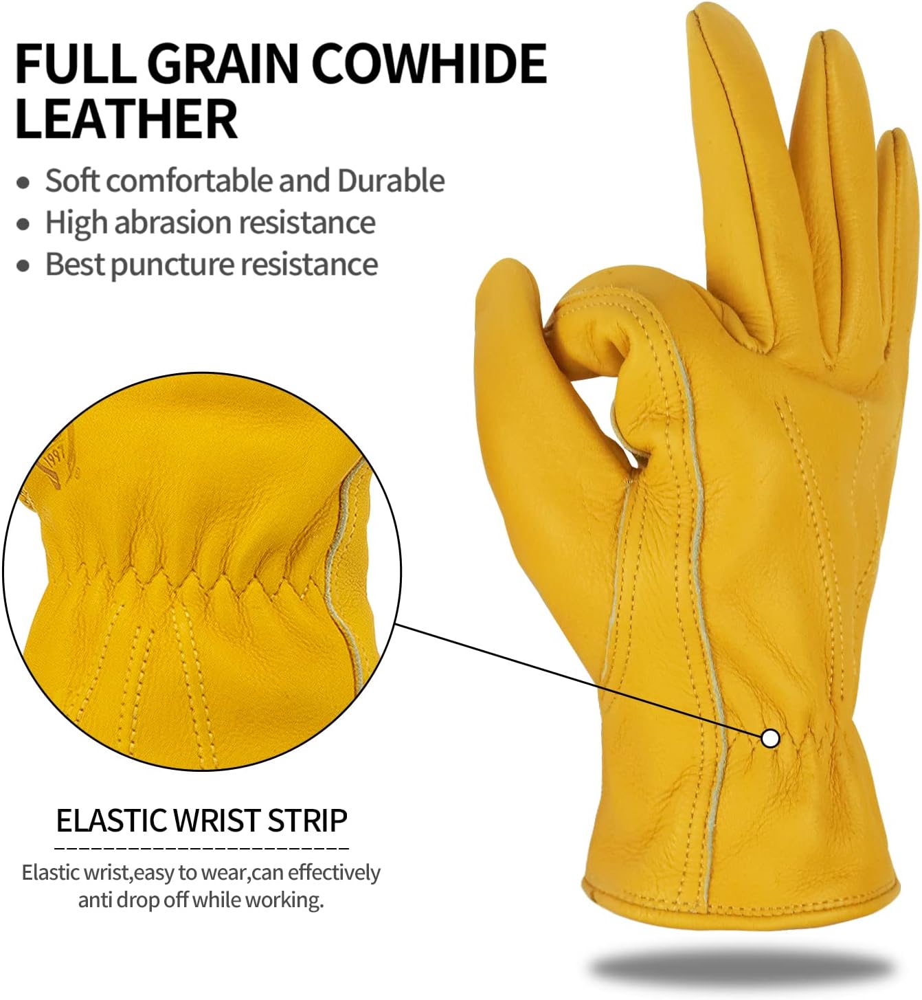 Leather Work Gloves for Men & Women, Reinforced Durable Gardening Gloves,Cowhide Work Gloves,Puncture & Cut Resistant