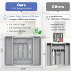 Caperci Large Silverware Organizer for Kitchen Drawer & Utensils - Expandable Drawer Organizer for Cutlery, Flatware & Gadget, BPA-Free Thick Plastic, Wider Compartments & Non-skid Feet (Medium Gray)