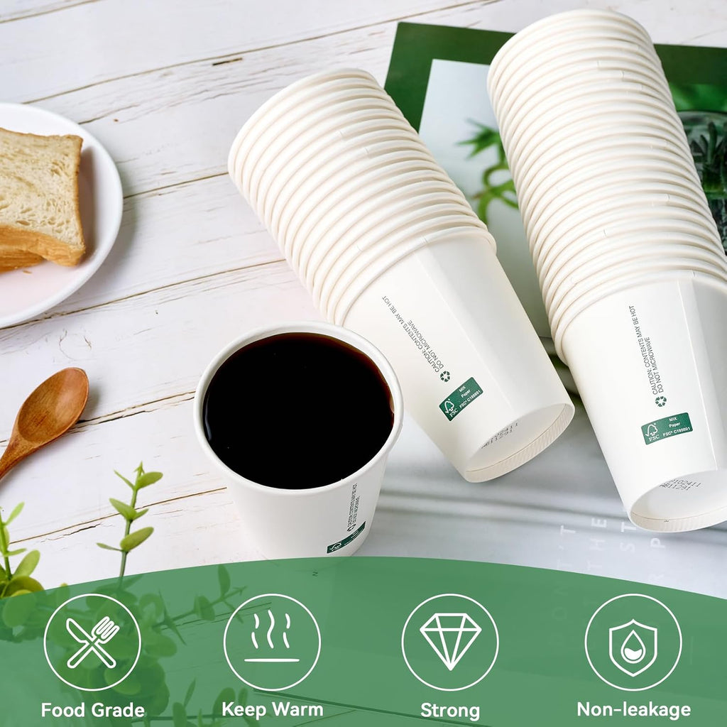 LITOPAK 210 Pack 10 oz Disposable Paper Coffee Cups, White FSC Hot Coffee Cups for Multiple Drinks for Office, Store, Home