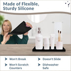 Countertop and Vanity Tray - 11.7" Silicone Bathroom Tray Countertop, Dish Soap Trays for Kitchen Counter, Organizer Accessories Caddy, Toilet Laundry Shower Oil Makeup Mat, Black