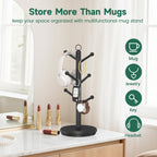 EsLuker.ly Mug Holder Tree Bamboo 360° Rotating Coffee Cup Display Rack with 6 Hooks for Home Kitchen Counter, Upgrade Wood Mug Stand Station Organizer, Building Your Dream Coffee Corner, Black