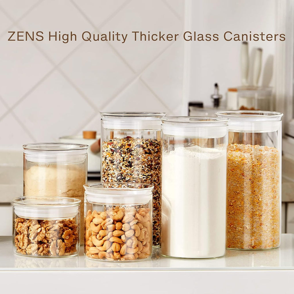 ZENS 74 fl.oz Glass Storage Containers with Airtight Lids, 2 Set 4.7in Wide Mouth Clear Food Storage Jars for Kithen Pantry Baking Flour, Clear Glass Canisters Sets for Pasta, Coffee Beans, Rice