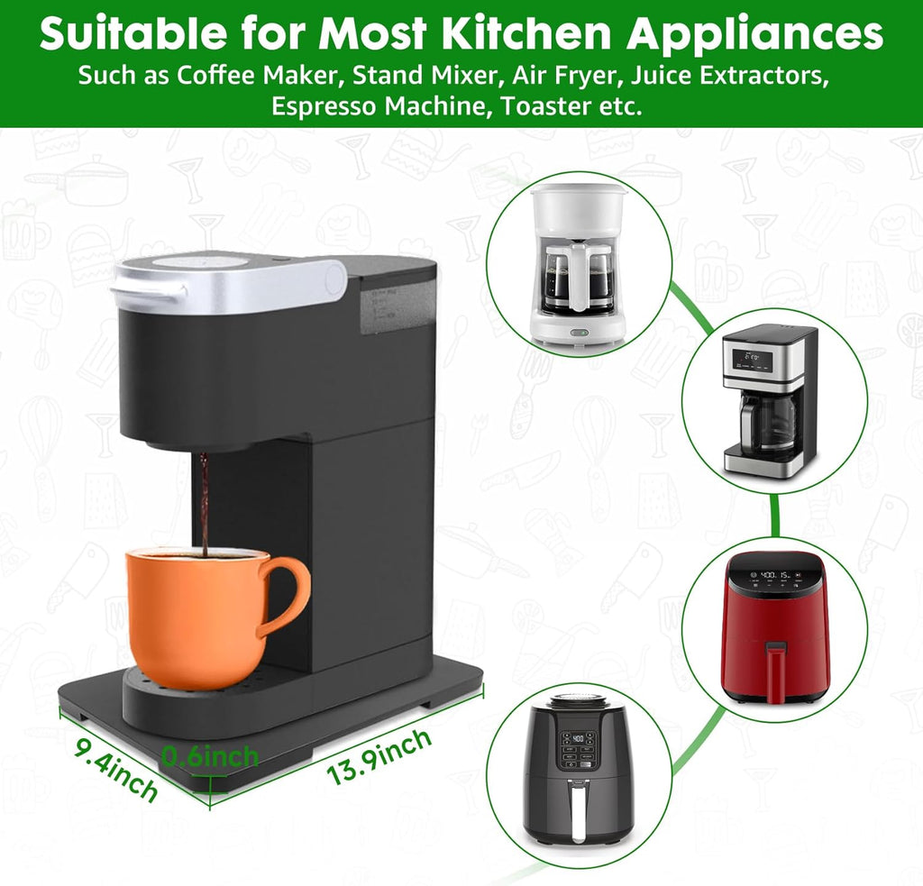 Appliance Slider 360° Rolling Tray for Coffee Maker Bamboo Coffee Pot Slider Tray Countertop Rotation Sliding Tray with Wheels, Small Appliances Mat Easily from Under the Cabinet Black(13.9"×9.4")