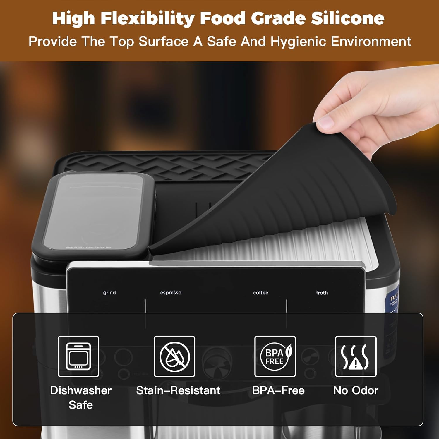 Top Mat for Ninja Luxe Cafe Espresso Machine ES601 – Protect Top Surface Food Grade Silicone Tamping Mat for Ninja luxe Cafe Accessories – Waterproof Non-Slip Espresso Tamper Mat Black