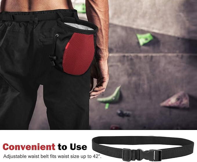 Rhino Valley Climbing Chalk Bag, No Leak Drawstring Chalk Bag with Adjustable Belt, Carabiner Clip and Zippered Pockets Chalk Bag for Climbing, Cross Fit, Weight Lifting & More