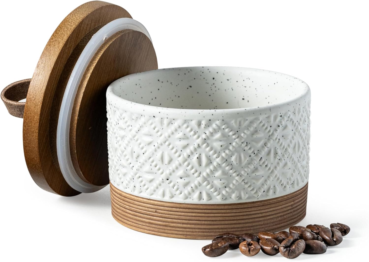 Small Ceramic Jar with Lid, Coffee Container Kitchen Food Storage Jars for Spice Sugar Candy Matcha, Mini Kitchen Spice Jars for Counter, Home, Pantry - White & 5 fl.oz