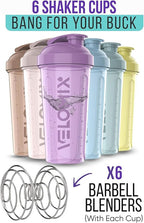 '-6 PACK- 28 oz Protein Shaker Bottle for Protein Mixes - 6x Wire Whisk | Leak Proof Shaker Cups for Protein Shakes | Protein Shaker Bottle Pack | Protein Shake Cup (Pastel Power Series)