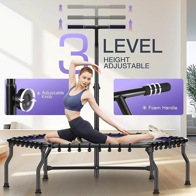 ANCHEER 50" Rebounder Trampoline for Adults With Bar, 550 LBS Mini Trampoline Quiet Exercise Bungee Jumping Cardio Trainer Workout