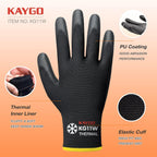 KAYGO Winter Work Gloves for Men and Women, 12 Pairs Thermal Insulated Safety Work Gloves PU Coated, Smooth Grip on Palm & Fingers,Ideal for Freezer Work,Black,S