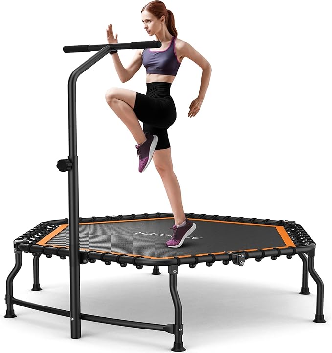 ANCHEER 50" Rebounder Trampoline for Adults- 2025 Foldable Mini Trampoline with Bar- Exercise Trampoline for Adults, Max Load 450lbs/550lbs, for Indoor/Garden Workout