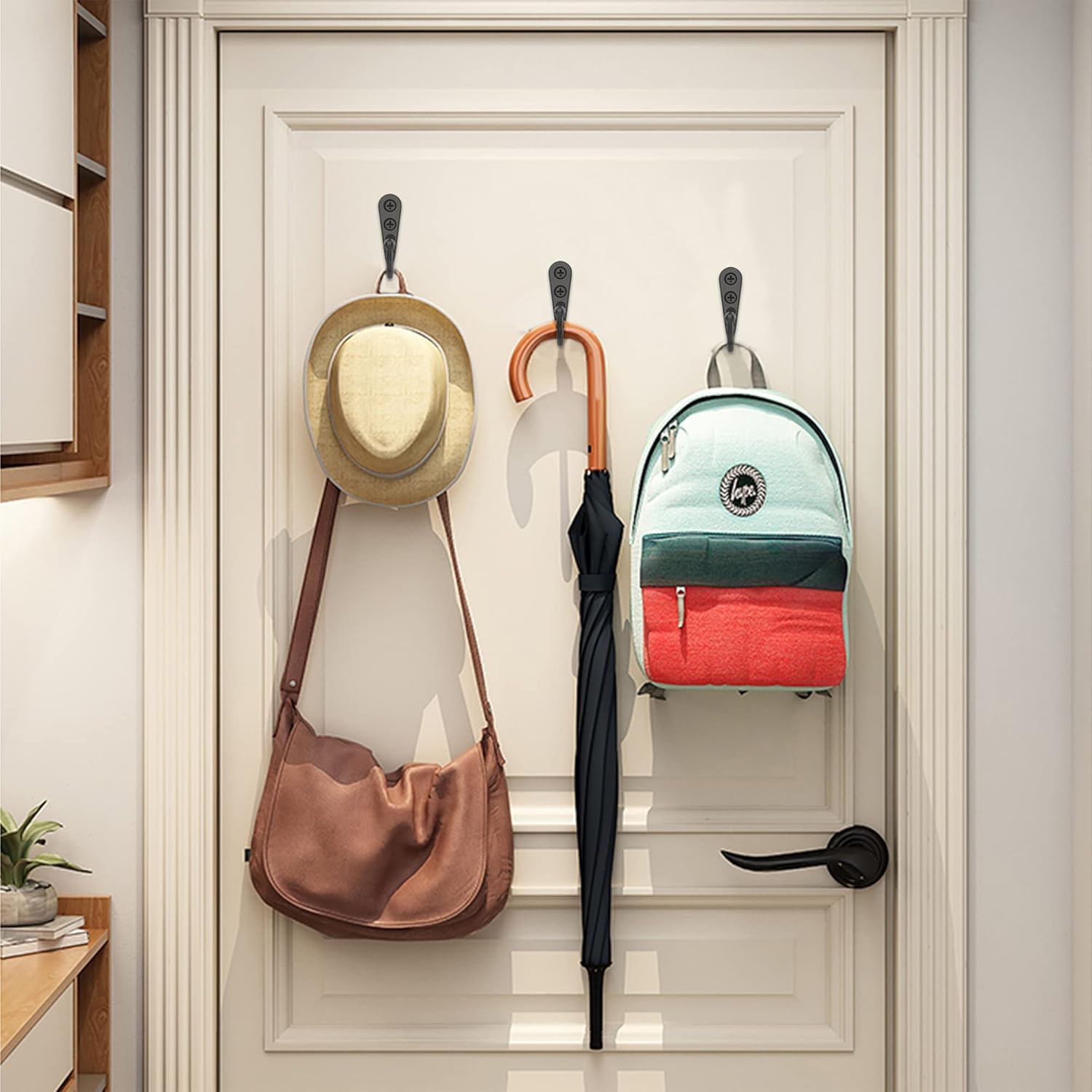 15 Pcs Black Wall Mounted Coat Hooks, Hanger Hook with 30 Pieces Screws for Towel, Key, Robe, Scarf, Bag, Cap, Coffee Cup, Mugs