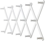 Dseap Accordian Wall Hanger: 16” High Wooden Wall Expandable Coat Rack, Hat Rack Holder, Accordion Hook for Baseball Caps, Coats, Mugs, 14 Peg Hooks, White