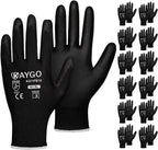 KAYGO Safety Work Gloves PU Coated,12 Pairs KG11PB Seamless Knit Glove for Men and Women, with Smooth Grip on Palm and Fingers, Ideal for General Duty Work (X-Large, Black)