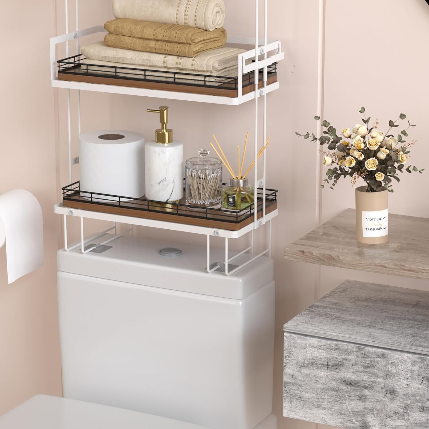 Oak Bathroom Toilet Tank Tray, 13" Wood Back of Toilet Paper Storage Tank Topper Basket, Vanity Tray for Perfume Makeup Candle Toiletry Organizer for Kitchen Coffee Table Walnut Tray Decor