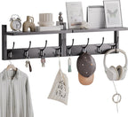 Coat Rack with Shelf, 2 Pack Bamboo Wall-Mounted Coat Hanger with 8 Hooks for Entryway, Hallway, Kitchen, Bathroom, Living Room, Utility Room (Black)