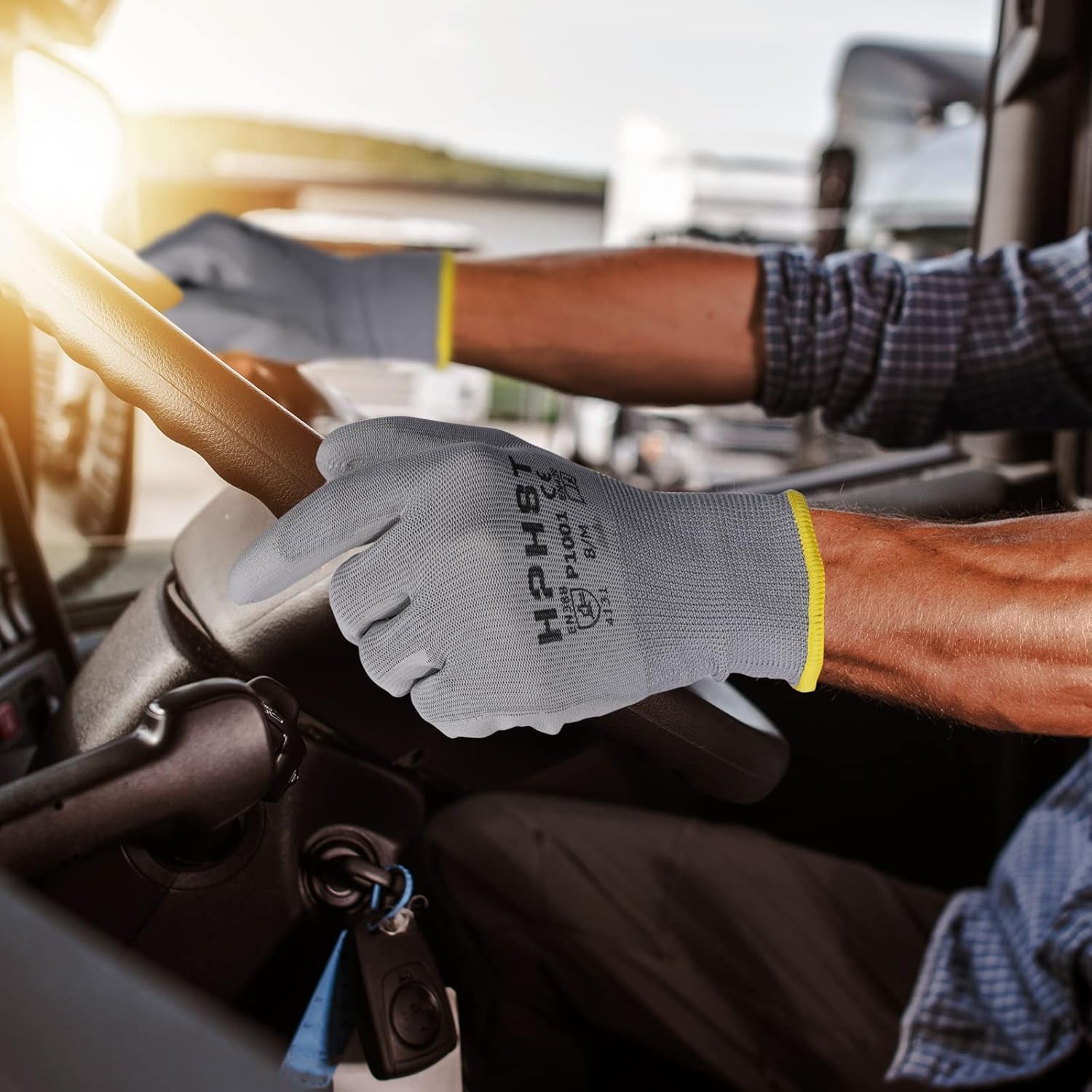 PU Coated Safety Work Gloves, 12 Pairs Work Gloves Mechanic Working Seamless Knit Glove with Polyurethane Coated Smooth