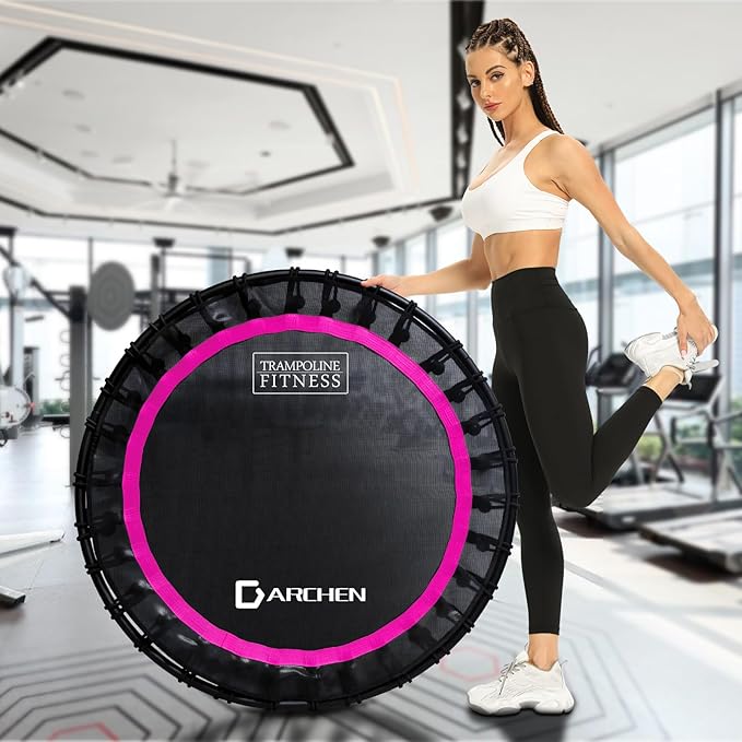 DARCHEN 400LBS Rebounder Trampoline for Adults, Indoor Mini Trampoline Silent Fitness Trampoline Small Bungee Rebounder Jumping Cardio Trainer Workout Exercise Workout with Handrail Bar [40 Inch]