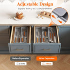 Lifewit Utensil Drawer Organizer, Expandable Cooking Silverware Tray for Kitchen Drawer, Adjustable Cutlery Flatware Holder, Plastic Spatula Tools and Gadgets Storage Divider, 3 Compartments, Gray