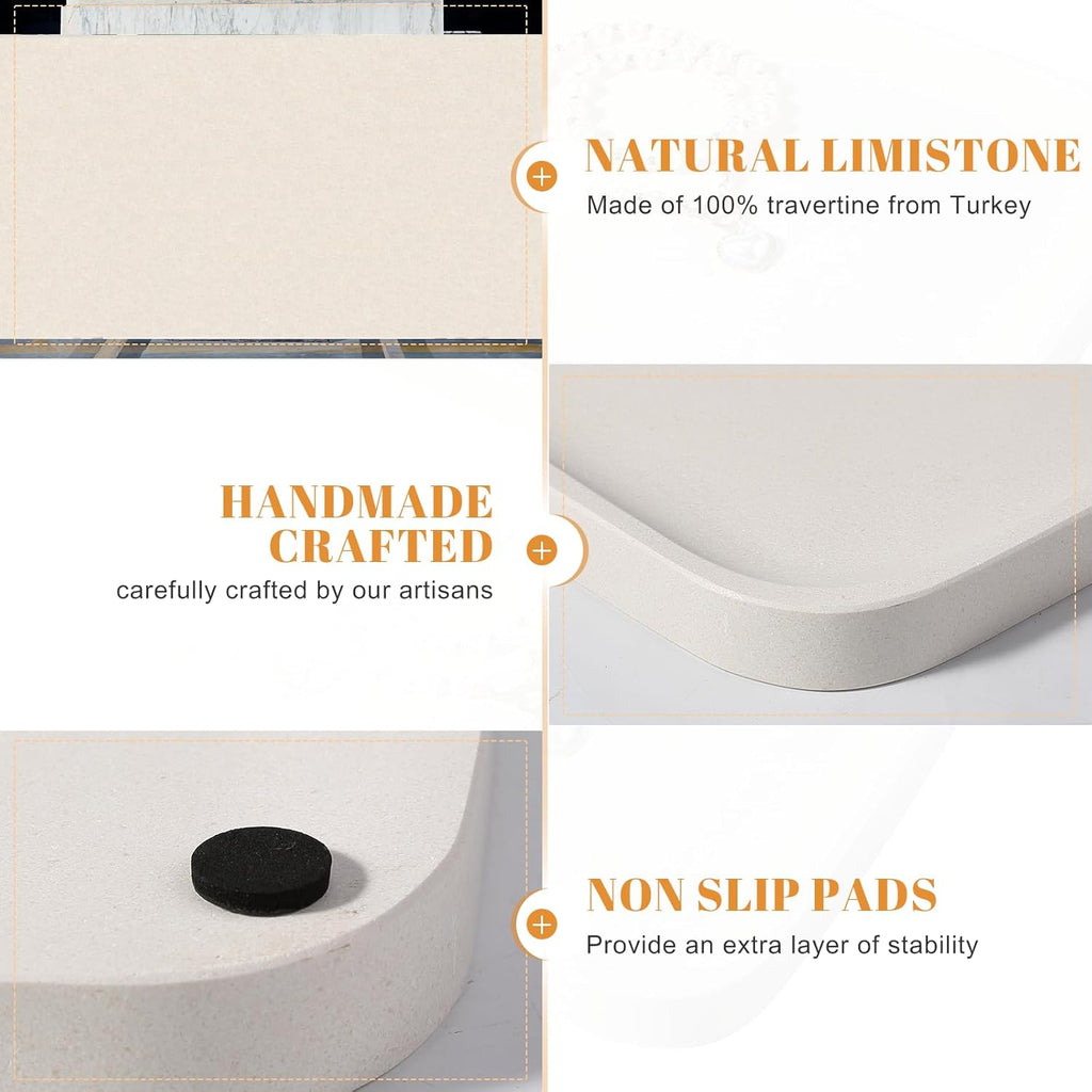 Koville Marble Tray, 12"x8" Marble Vanity Tray for Bathroom Kitchen Countertop, Rectangular Stone Tray for Cosmetics Perfume Trinket, Decorative Catchall Trays (Lymra Limestone)