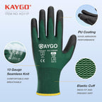 KAYGO Safety Work Gloves PU Coated,12 Pairs KG11PB Seamless Knit Glove for Men and Women, with Smooth Grip on Palm and Fingers, Ideal for General Duty Work (Large,Dark Green)