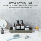 MyGift 2 Piece Narrow Wooden Vanity Tray, Vintage Gray Solid Wood Toilet Tank Tray, Decorative Octagonal Cosmetic Organizer with Antique Metal Handles