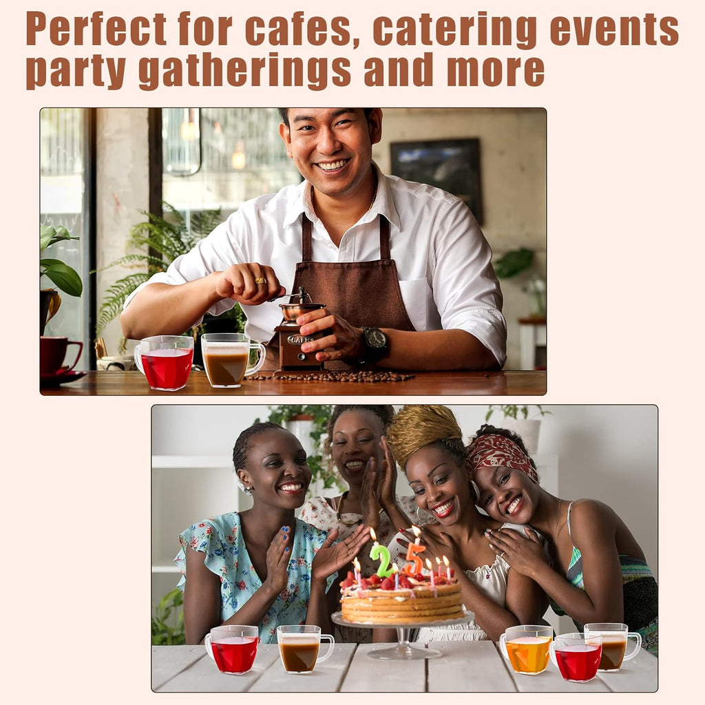 Amyhill 100 Pcs Disposable Tea Cups Mini Plastic Tea Cup Bulk with Handle Hard Plastic Coffee Mug Disposable Square Espresso Mug for Party Catering (Transparent)