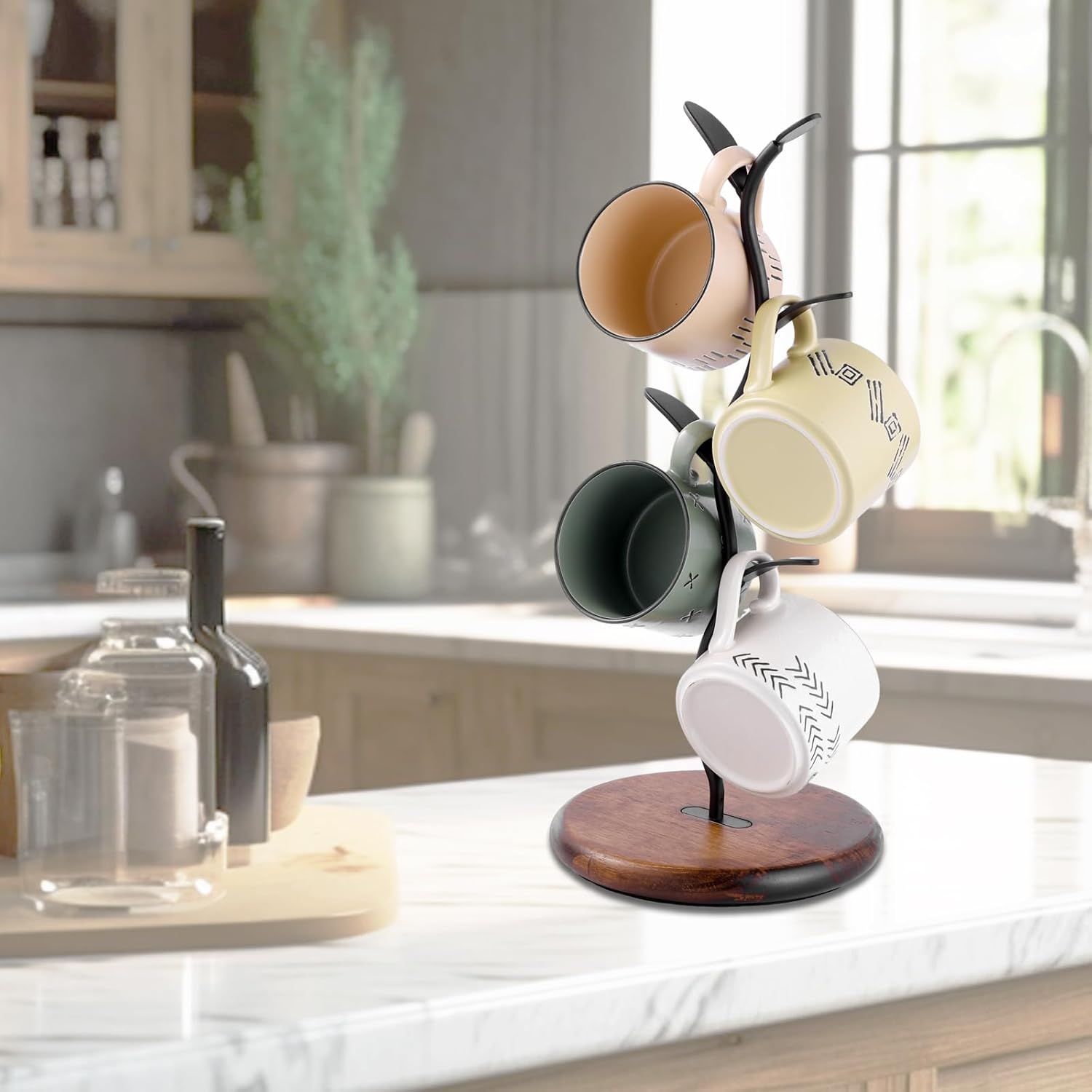 Coffee Mug Tree, Mug Holder for Countertop, Cups Storage Rack, Mugs Stand for Coffee Bar Decor & Home Kitchen Organizer